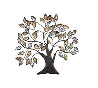 GILDE Rilievo da parete a forma di albero con foglie dorate e argentate, altezza: 70 cm, larghezza: 72 cm, profondità: 1 cm, codice articolo 67481