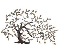 GILDE Rilievo da parete in rilievo con motivo a torre autunnali marrone con foglie dorate e argento anticato, altezza 68 cm, larghezza 107 cm, profondità 2 cm, 67486