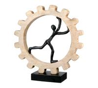 GILDE Scultura ingranaggio in alluminio e legno di mango - colore naturale - altezza 36 cm x larghezza 35 cm - fatto a mano