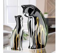 GILDE Set di 2 statuette per gatti in ceramica, smaltate, nero, altezza 22 cm, larghezza 14 cm, profondità 8 cm