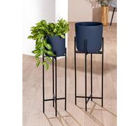 GILDE Set di 2 vasi Leila in ferro verniciato a polvere, colore blu notte, altezza 80 cm x diametro 28 cm