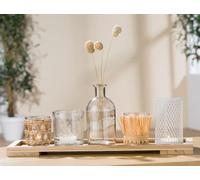 GILDE Set regalo da 6 pezzi naturale - Portacandele in vetro con vassoio piccolo vaso fiori secchi con vassoio in legno, 13 x 40 cm, decorazione da tavolo per soggiorno moderno