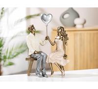 GILDE Statuetta decorativa a forma di cuore, coppia di innamorati in panchina, con palloncino a forma di cuore, decorazione per matrimonio, colore: bianco bronzo grigio, altezza 24,5 cm