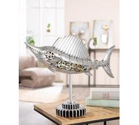 GILDE Statuetta Steampunk Sailfish in resina color argento anticato, motivo: ingranaggi, altezza 36 cm, larghezza 50 cm