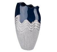GILDE Vaso Wavy, in ceramica, conico, altezza 39 cm x larghezza 22,5 cm, blu scuro, argento, smaltato, impermeabile