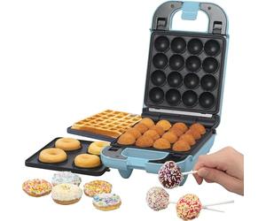 GILES & POSNER 3-in-1 Mini Treat Maker - Macchina per Ciambelle, Cake Pop, Waffle Iron, Piastre di Cottura Antiaderenti Rimovibili, Facile da Pulire, Compatta, Pasticceria per Bambini, Azzurro, 650 W
