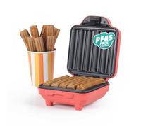Giles & Posner FUNFAIR Mini macchina per churros elettrica 550 W, 5 pezzi | Piastre antiaderenti senza PFAS, controllo automatico temperatura, spie accensione e pronto, con cavo, 230 V, rosso opaco