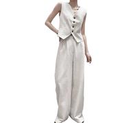 Gilet a Due Pezzi da Donna Traspirante alla Moda, Completo Estivo con Pantaloni a Gamba Larga, Scollo a V