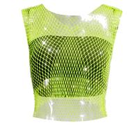 Gilet a rete da donna a maniche corte con strass, tessuto a rete elasticizzato, per eleganti abiti estivi e combinazioni versatili nella vita quotidiana o per occasioni speciali, verde, XS
