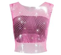 Gilet a rete da donna a maniche corte con strass, tessuto a rete elasticizzato, per eleganti abiti estivi e combinazioni versatili nella vita quotidiana o per occasioni speciali, Colore: rosa., XS