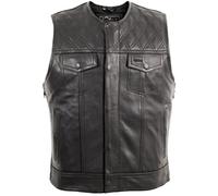 Gilet Biker Uomo in Pelle Nera, Stile SOA con Cuciture Trapuntate a Diamante, Gilet Moto Uomo in Vera Pelle con Cerniera e Tasche, con Zip Laterali di Espansione (IT, Testo, 4XL, Regular, Regular)