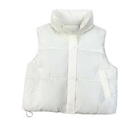 Gilet casual da donna versatile senza maniche moda retrò piumino cotone gilet autunno e inverno dimagrante stand up collare gilet, bianco, Medium