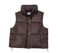 Gilet casual da donna versatile senza maniche moda retrò piumino cotone gilet autunno e inverno dimagrante stand up collare gilet, Caffè, X-Large
