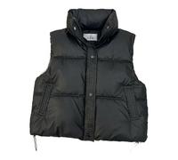 Gilet casual da donna versatile senza maniche moda retrò piumino cotone gilet autunno e inverno dimagrante stand up collare gilet, nero, Medium