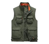 Gilet casual da uomo con colletto rialzato, leggero, senza maniche, tinta unita, con tasche multiple per attività all'aperto, Esercito En8, 3XL