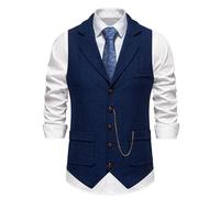 Gilet Casual da Uomo Senza Maniche Estive in Cotone | Vintage Nero Slim Fit per Ballo di Fine Anno | Elegante Tuta Con Scollo a V Basic, Blu
