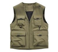Gilet casual da uomo, traspirante, multitasche, senza maniche, per sport, pesca, leggero, Esercito En8, XL