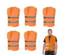 Gilet Catarifrangente 6 Pezzi Gilet Alta visibilita 360°, Giubbotti Sicurezza Riflettenti Giallo Giubbotto Sicurezza Riflettente Gilet Sicurezza Alta Visibilità per Addetti alla Pulizia-Arancione
