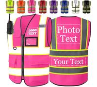Gilet Catarifrangente Personalizzati Bicolore Ad Alta Visibilità Con Inserti Riflettenti, Gilet Ad Alta Visibilità Con Tasche e Cerniera, Personalizzabili Con Logo e Testo, Per Uomo e Donna-Rosa