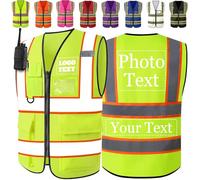 Gilet Catarifrangente Personalizzati Bicolore Ad Alta Visibilità Con Inserti Riflettenti, Gilet Ad Alta Visibilità Con Tasche e Cerniera, Personalizzabili Con Logo e Testo-Verde fluorescente