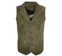 Gilet Classico Intelligente In Pelle Di Camoscio Muleso Da Uomo Khaki