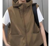 Gilet con cappuccio senza maniche da donna taglie forti per la primavera, tasche nascoste, orlo regolabile, tessuto leggero intrecciato, alla moda e versatile per attività all'aperto leggere e pendola