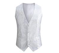 Gilet con paillettes da uomo con scollo a V senza maniche Gilet da discoteca scintillante (Bianco,L)