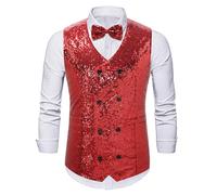 Gilet con paillettes da uomo, costume da carnevale, scollo a V, con brillantini, per discoteca, per feste e feste, 02 rosso, XL