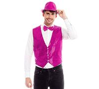 Gilet con paillettes, da uomo, donna, fucsia, taglie da S a L (taglia S), gilet per travestimenti, feste, spettacoli, teatro Natale, capodanno, ecc.
