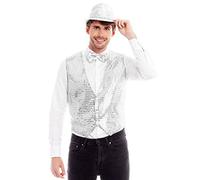 Gilet con paillettes, da uomo e donna, in argento, taglie da S a L, taglia L