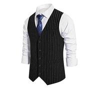 Gilet con righe pinstripe elegante, gilet da cerimonia classico con striscia a righe e dettaglio taschino, gilet da lavoro elegante per riunioni d'ufficio, matrimonio o cena formale, Nero , M