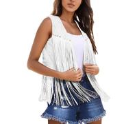Gilet Cowboy Donna Costume Cowgirl Donna Senza Maniche Rivettato con Nappe Aperto sul Davanti Casual Vintage Anni 70 Hippie Costume Western Finta Scamosciata Capispalla Cardigan