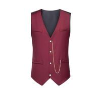 Gilet da Abito da Uomo Formale Matrimonio Elegante Scollo a V Senza Maniche Tinta Unita Monopetto Panciotto Cerimonia Affari Vest Slim Fit con Catena Metallica S-XXL