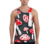 Gilet da allenamento da uomo con stampa a fungo rosso e bianco, ad asciugatura rapida, traspirante, per spiaggia, sport, abbigliamento casual quotidiano, Nero , L
