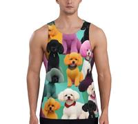 Gilet da allenamento da uomo con stampa di barboncini e cani, ad asciugatura rapida, traspirante, per spiaggia, sport, abbigliamento casual quotidiano, Nero , L