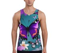 Gilet da allenamento da uomo con stampa di farfalle e fiori viola, ad asciugatura rapida, traspirante, da palestra, spiaggia, sport, abbigliamento casual quotidiano, Nero , L