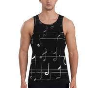 Gilet da allenamento da uomo con stampa di note musicali, ad asciugatura rapida, traspirante, per spiaggia, sport, abbigliamento casual quotidiano, Nero , L
