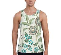 Gilet da allenamento da uomo con stampa floreale verde ad asciugatura rapida, traspirante, per spiaggia, sport, abbigliamento casual quotidiano, Nero , L