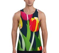 Gilet da allenamento da uomo con stampa grafica di tulipani colorati, ad asciugatura rapida, traspirante, da palestra, spiaggia, sport, abbigliamento casual quotidiano, Nero , L