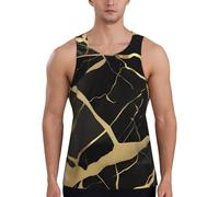 Gilet da allenamento da uomo con stampa in marmo nero, ad asciugatura rapida, traspirante, per spiaggia, sport, abbigliamento casual quotidiano, Nero , L
