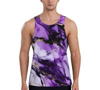 Gilet da allenamento da uomo con stampa marmorizzata viola, ad asciugatura rapida, traspirante, per spiaggia, sport, abbigliamento casual quotidiano, Nero , L
