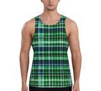Gilet da allenamento da uomo con stampa scozzese scozzese blu e verde, ad asciugatura rapida, traspirante, da palestra, spiaggia, sport, abbigliamento casual quotidiano, Nero , L