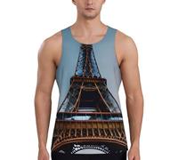 Gilet da allenamento da uomo con stampa Torre Eiffel, ad asciugatura rapida, traspirante, per spiaggia, sport, abbigliamento casual quotidiano, Nero , L