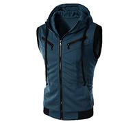 Gilet da corsa da uomo senza maniche con cappuccio senza maniche con cappuccio per allenamento fitness t-shirt elastica palestra gilet sportivo estivo senza maniche cerniera slim fit felpa pullover