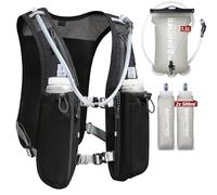 Gilet da corsa per uomo e donna, riflettente, 8 tasche, ad asciugatura rapida, impermeabile, traspirante, colore nero, con sacca da 1,5 l e 2 zaini regolabili, per corsa, escursionismo, ciclismo,