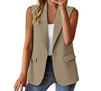 Gilet da donna, blazer senza maniche da donna, comodo, da lavoro, ufficio, giacca, tasche con patta, casual, con bottoni anteriori, giacca leggera, tinta unita, vita media, cardigan con risvolto