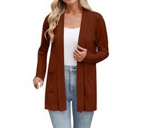 Gilet da donna cardigan chic ed elegante, estivo leggero e fluido, maniche lunghe, giacca casual aperta sul davanti e scollo a V, cardigan con tasche, tinta unita, cardigan lungo da donna, marrone