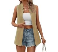 Gilet da Donna Cardigan Senza Maniche Gilet Blazer Aperto sul Davanti Gilet Gilet Foderato da Ufficio Scollo A V Top Giacca Leggera Estiva Gilet da Smoking, Khaki, L