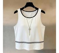 Gilet da donna che può essere indossato come capo esterno. Questo top con gilet bianco con scollo a cuore e bordi neri è perfetto per le vacanze al mare, uno strato interno carino ed elegante, adatto 
