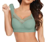 Gilet da donna comodo di grandi dimensioni in pizzo biancheria intima sottile piega laterale secondaria raccolta seno regolabile reggiseni sportivi per allenamento donna, Verde, XXL